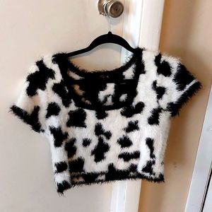 Delia's Dolls Kill Cow Print Fuzzy Crop Top